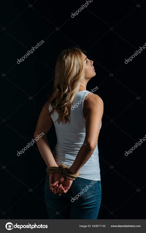 Woman Tied Hands Looking Isolated Black Stock Photo By Andrewlozovyi