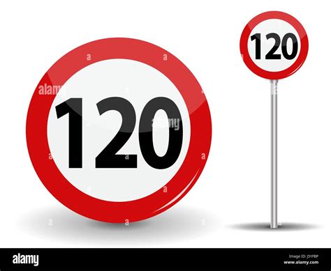 Round Red Road Sign Speed Limit 120 Kilometers Per Hour Vector