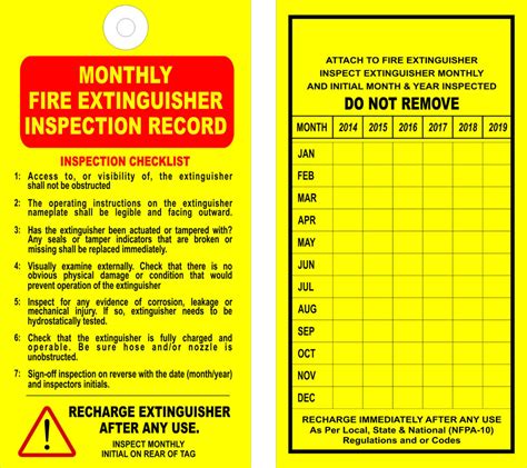 Fire Extinguisher Monthly Inspection Tags Printable Templates Free