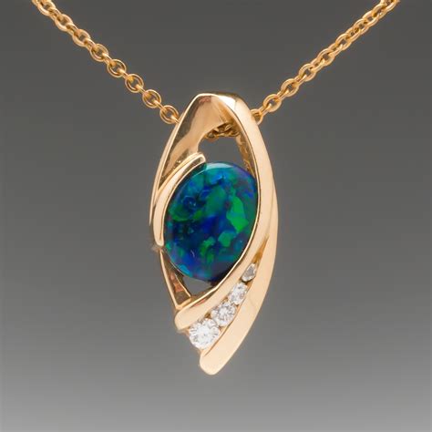 Black Opal Pendant With Diamonds 14k Gold