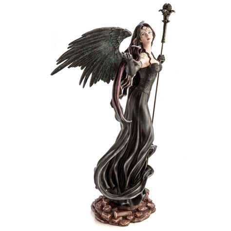 Large Dark Angel In Black Gown With Staff Figurine Carolina Trading