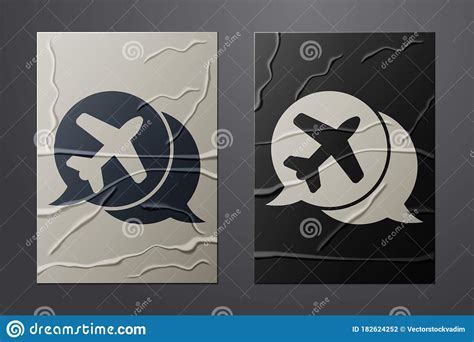 White Speech Bubble With Airplane Travel Icon Isolated On Crumpled