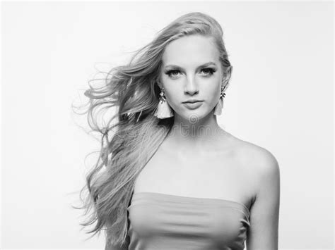 Blonde Long Hair Woman Beauty Portrait With Beautiful Hairstyle Stock