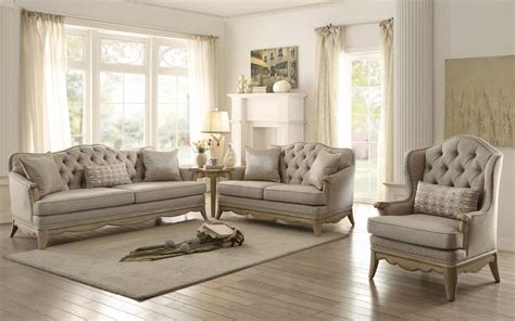 Ashden Elegant Neutral Fabric Driftwood Nailhead Living Room Set Living Room Collections