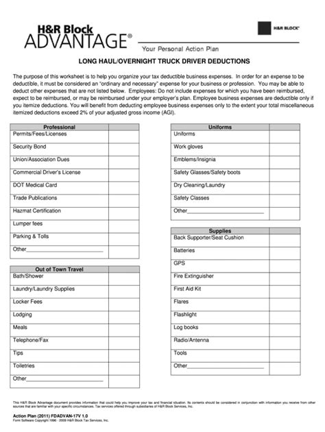 truck driver expense blank forms fill  printable db excelcom