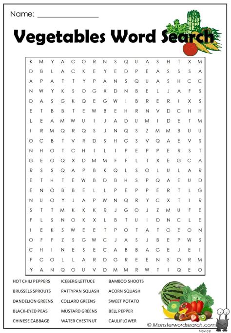 Fruits And Vegetables Word Search