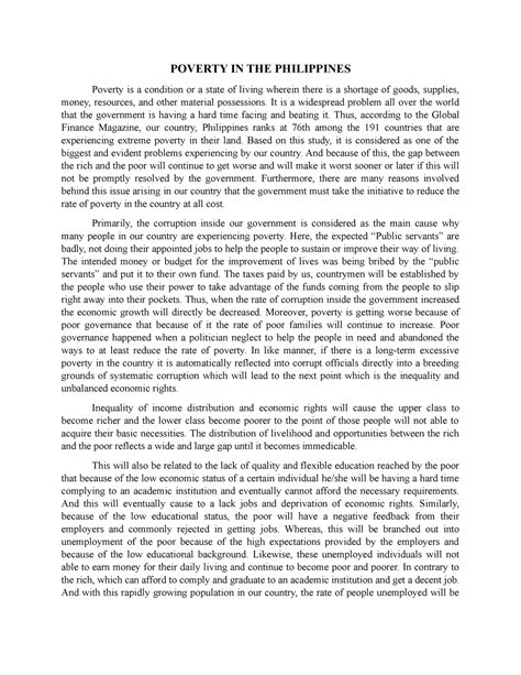 Life And Works Of Rizal Poverty In The Philippines Poverty Is A Condition Or A State Of Living