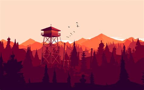 Post House Surrounded With Trees Painting Illustration Firewatch