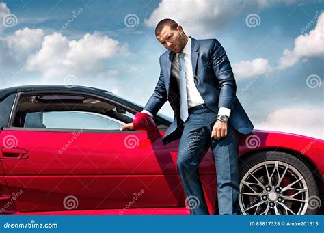 Serious Businessman Standing Near Car Stock Photo Image Of Blue