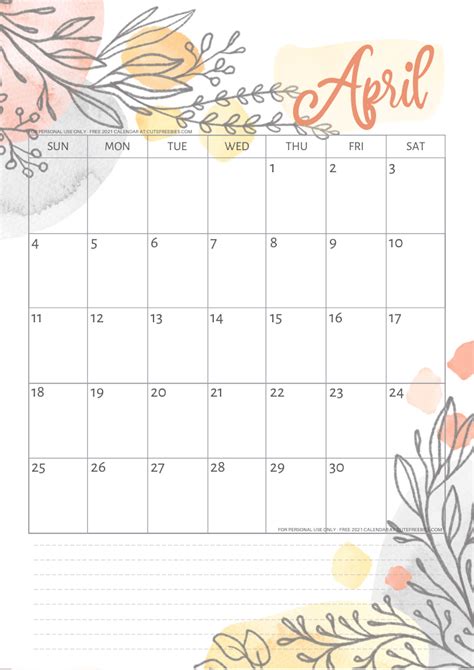 Frei drucken april 2021 kalender zum ausdrucken pdf, word. April-2021-calendar-pretty-printable-template - Cute ...