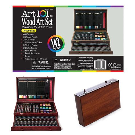 Art 101 142 Piece Wood Art Set Deluxe Wood Case With Removable Sturdy