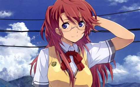 Anime Anime Girls Glasses Meganekko Redhead Purple Eyes School