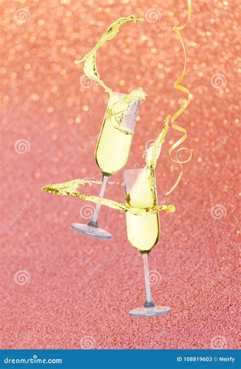 Two Festive Champagne Glasses Stock Image Image Of Date Glass 108819603