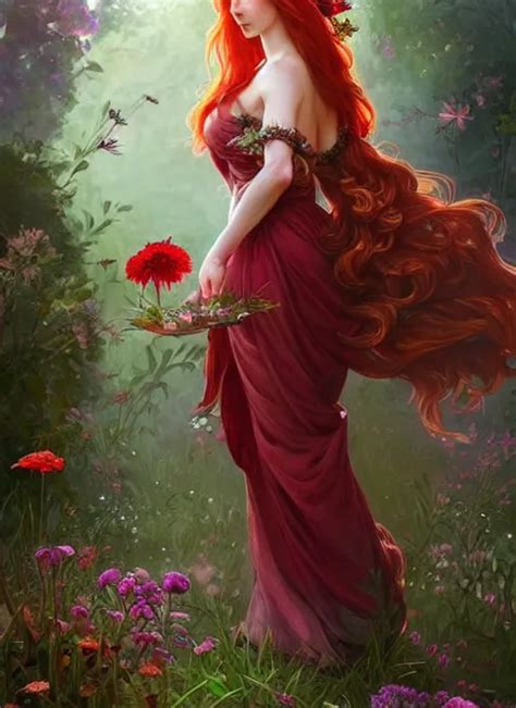 A Beautiful Red Haired Woman As A Fairy Princess In A Stable