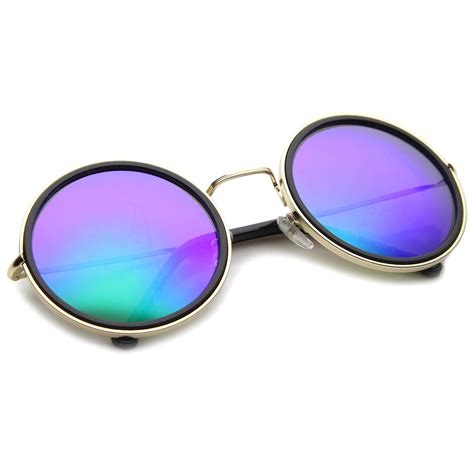 Womens Metal Round Sunglasses With Uv400 Protected Mirrored Lens Sunglassla