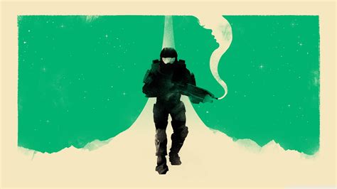 Wallpaper Illustration Video Games Artwork Silhouette Green Halo