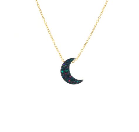 Crescent Moon Necklace Dainty Opal Moon Jewelry Black Moon Necklace