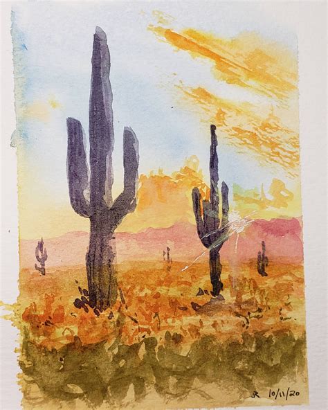 Desert Sunset Me Watercolor 2020 Art