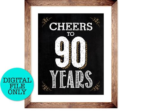 90th Birthday Anniversary Chalk Sign Cheers To 90 Years Etsy