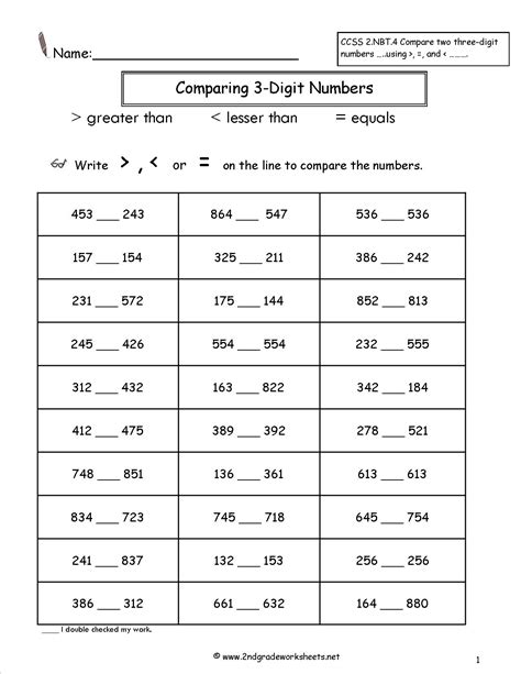 Comparing And Ordering Numbers Worksheets