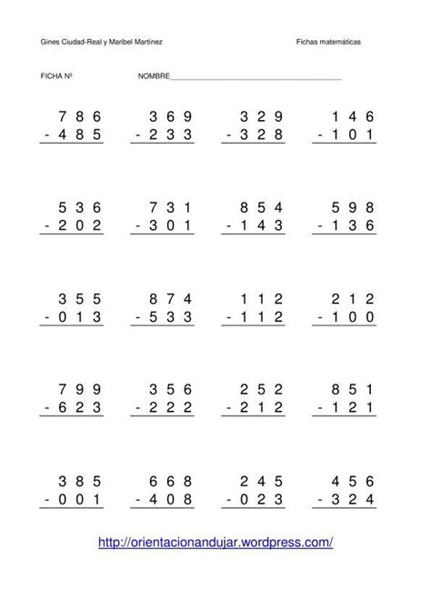 Resultado de imagen de ficha restas sin llevadas 2º primaria | Learning