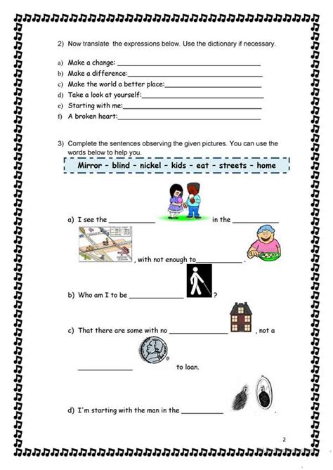 Song Man In The Mirror Michael Jackson English Esl Worksheets For