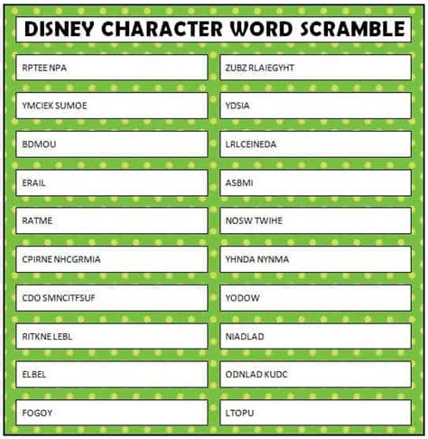 Disney Word Scramble Free Printable Moms And Munchkins