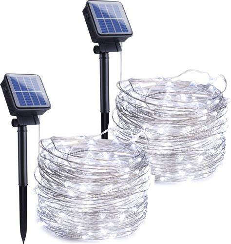 Outdoor Solar String Lights 2 Pack 33 Feet 100 Led Solar Fairy Lights