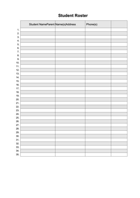 student roster template printable