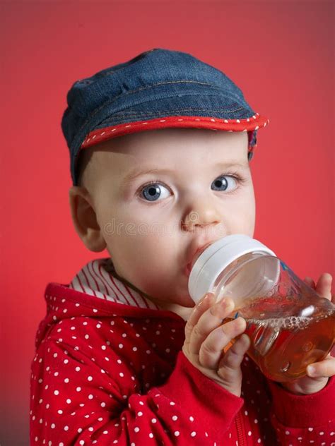 Girl Drinking Juice From Bottle Stock Image Image Of Healthy Girl