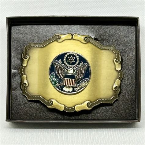 vintage 1978 us army raintree brass eagle logo enameled belt buckle 22 99 picclick