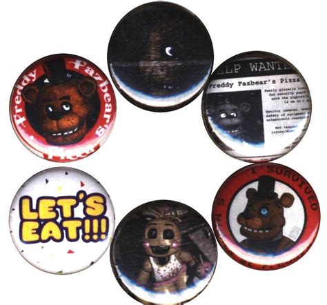 Five Nights At Freddys Set Of 6 1 Buttons Pins Badges Fazbear Pizza