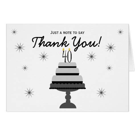 Black Gray Cake 40th Birthday Thank You Note Card Zazzle Birthday