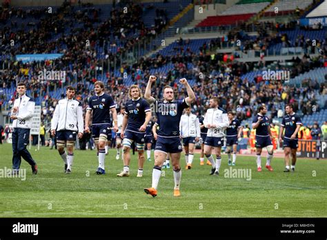 Scotlands Stuart Hogg Celebrates After The Final Whistle During The
