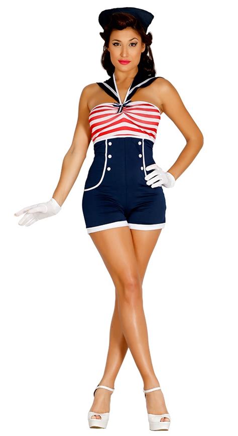 Pin Up Sailor Girl Costume Papootz Halloween Fancy Dress Costumes