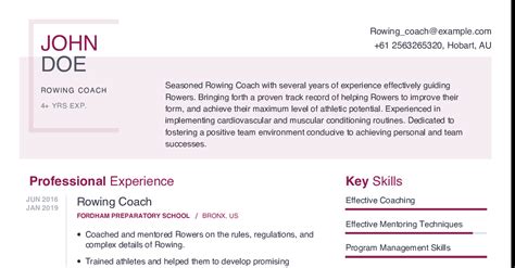 Rowing Coach Resume Example With Content Sample Craftmycv