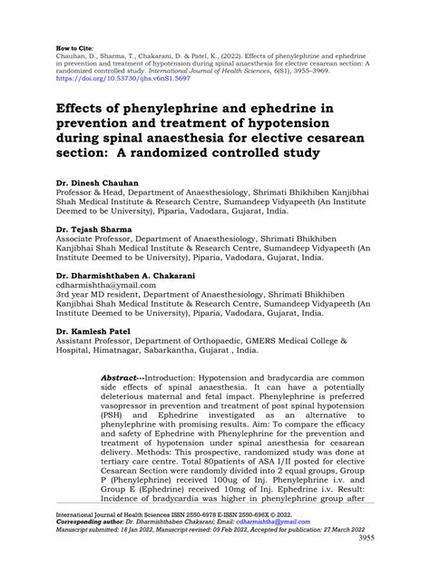 Pdf Effects Of Phenylephrine And Ephedrine In Prevention And