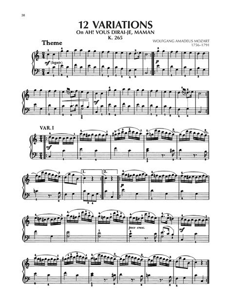 Download Wolfgang Amadeus Mozart Variations On Ah Vous Dirai Je Maman K 265 Twinkle