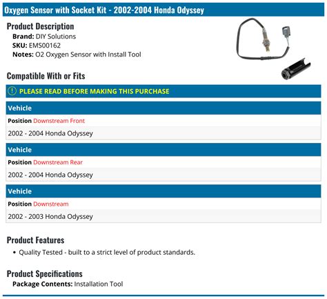 2002-2004 Honda Odyssey Oxygen Sensor - DIY Solutions EMS00162