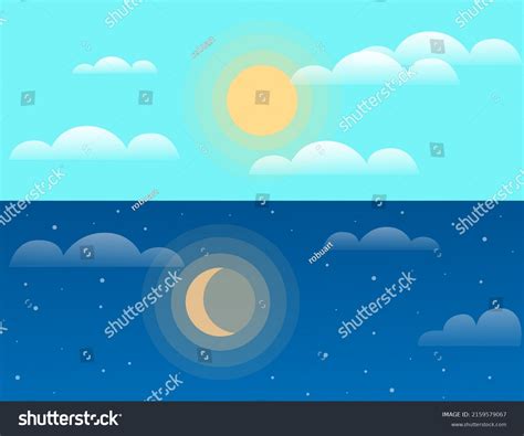 Day Night Sky Illustration Sun Clouds Stock Vector Royalty Free