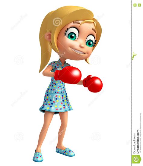 Kid Girl With Boxing Gloves Stock Illustration