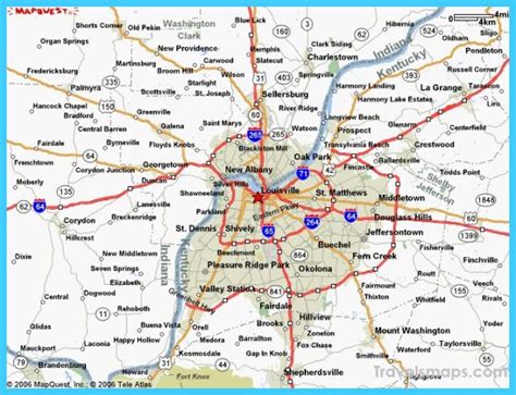 Map Of Louisville Jefferson Kentucky Travelsmapscom