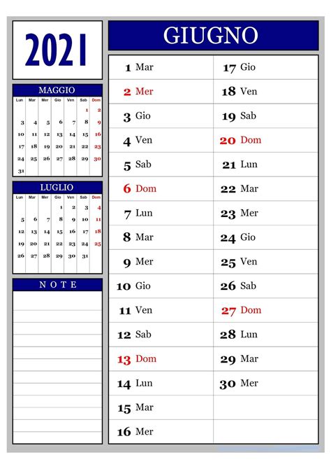 Calendario Calendario Mensile Giugno 2021