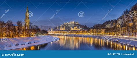 Historic City Of Salzburg In Winter At Dusk Salzburger Land Austria