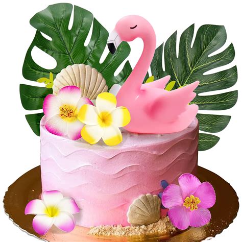 buy mity rain 7pcs flamingo cake toppers flamingo palm leaves hibiscus flowers hawaiian luau