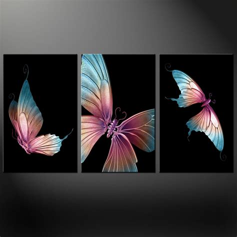 Butterflies Stunning 3 Panels Modern Canvas Print Picture Wall Free Uk