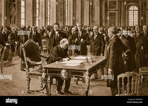 Britains Prime Minister Signing The Treaty Of Peace With Germany In