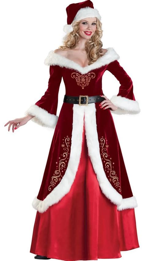 Women Luxury Christmas Queen Dress Princess Santa Costume Sexy Long Sleeve Warm Robe Miss Santa