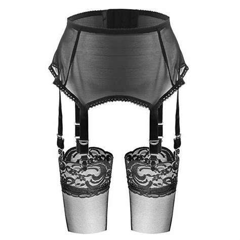 Allacki Sexy Sheer Mesh Garter Belt 6 Straps Suspender For Stockingss~3xl Ebay