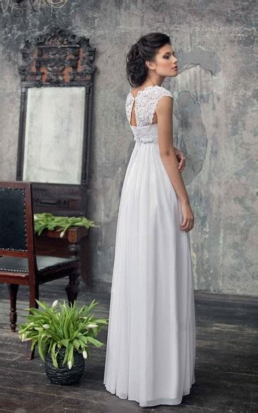 Empire Cap Sleeve Chiffon Dress With Pleats And Appliques Dorris Wedding